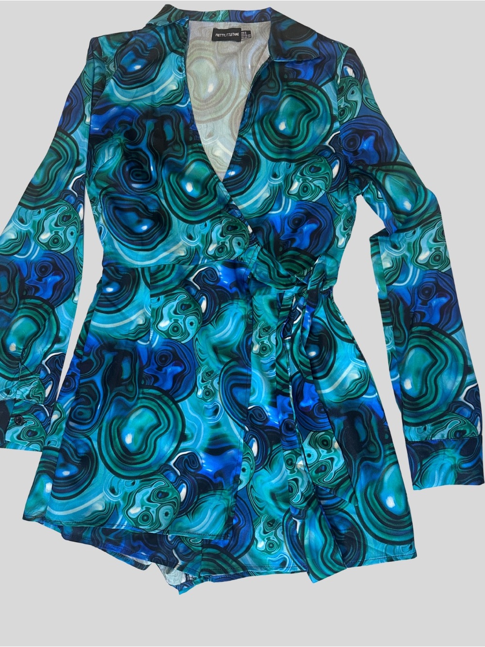 PrettyLittleThing Blue and Teal Swirl Romper
